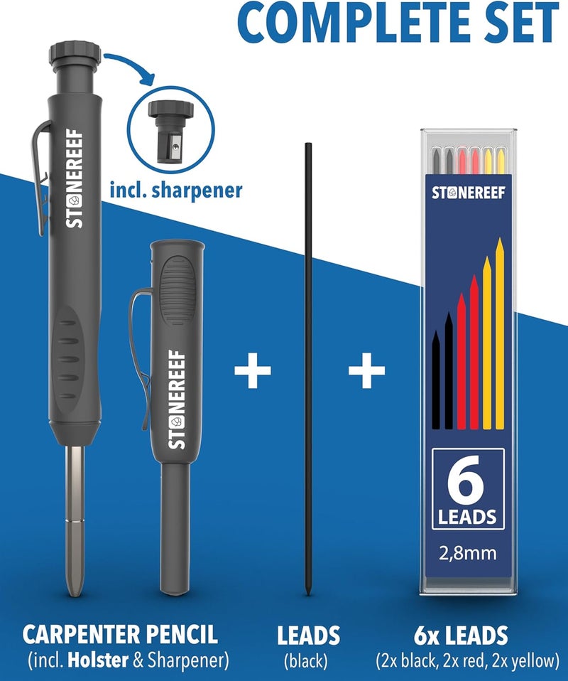 STONE REEF Carpenter Pencil Set with Sharpener & 7 Refills – Deep Hole Marker Mechanical Pencil for Wood, Metal & Plastic – Durable Woodworking Marking Tool - Image 2